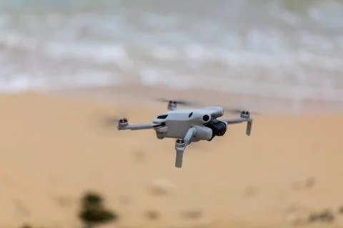 X-default Camera Drone Hovering Over an Okinawa Beach Stock Photos