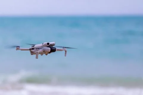 X-default Camera Drone Hovering Over an Okinawa Beach Stock Photos