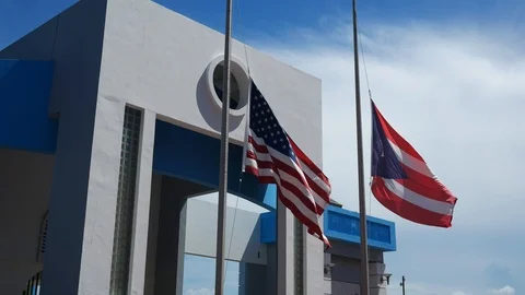 X Flags at half mast Stock Footage 108645016