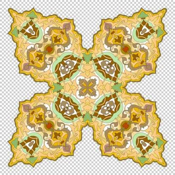 X form of a pattern, four rays. Yellow, brown, green colors. Illustration