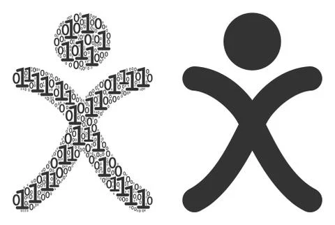 X Generation Boy Collage of Binary Digits 스톡 일러스트