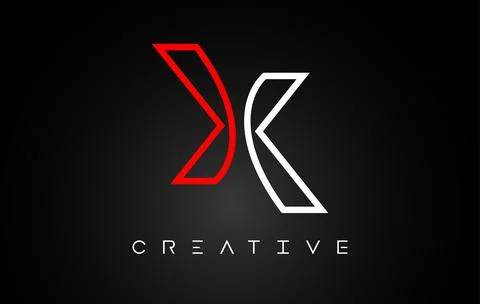 X Letter Design Logo with Monogram Line White and Red colors on a Black backg Stock Illustration