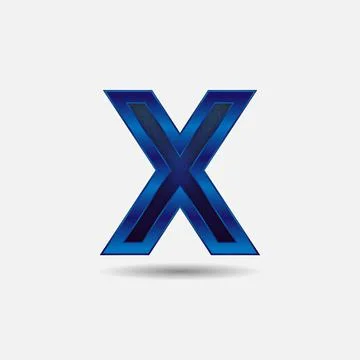 X letter with glitter rendering effect, blue color design, vector illustration Illustrazione stock