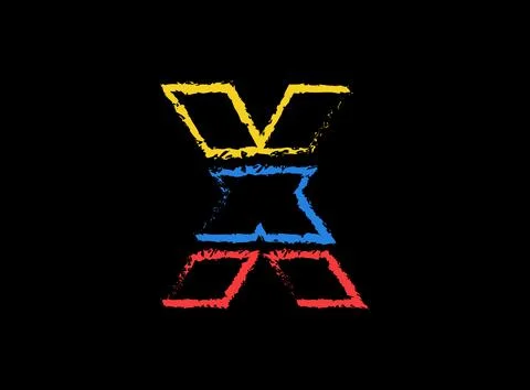 X letter hand write vector desing, brush font logo. Blue, red, yellow color o 스톡 일러스트