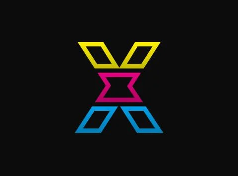 X letter logo, vector desing font .Dynamic cmyk split blue, pink, yellow colo Stock Illustration