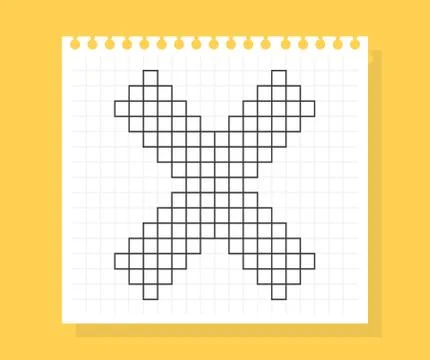 X letter on notepad sheet of squared paper, made of squares. Vector illustrat イラスト素材