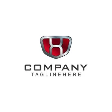X Letter shield vector logo template. Black and red color Stock Illustration