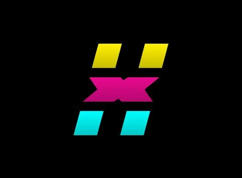 X letter vector desing, Cmyk color font logo, . Dynamic split blue, pink, yel Stock Illustration
