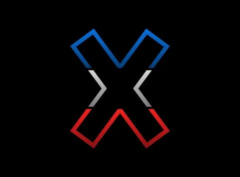 X letter vector desing, outline stroke font logo. Dynamic split grey,  blue c Stock Illustration