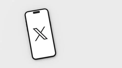 X Logo, former Twitter, on iPhone Screen on Gray Background with Copy Space Stock Illustration