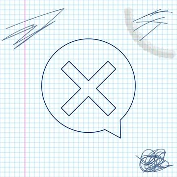 X Mark, Cross in circle line sketch icon isolated on white background. Check Ilustração Stock