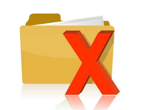 X mark yellow computer folder on white background. Stock Illustration