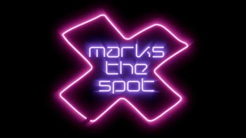 X marks the spot vibrant glowing neon sign black background for easy blending Stock Illustration
