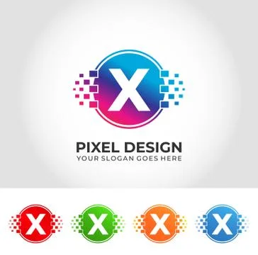 X Pixel Logo Design Concept Stock Illustration