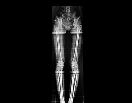 X - ray of both legs to determine difference of height. Stock Photos