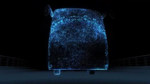X-ray bus from blue particles and dots isolated on black. The effect of the.. Stock Illustration
