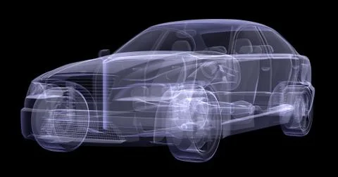 X-ray of car on black 库存插图