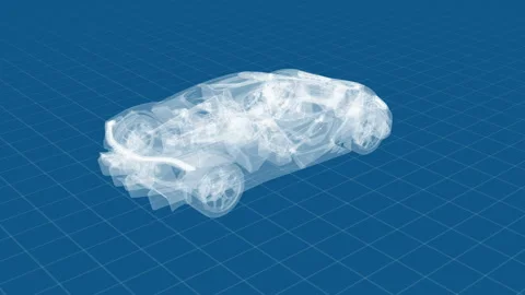 X-Ray Car Design on Blue Grid Background Shows Futuristic Technical Innovat.. 库存影片 334584317
