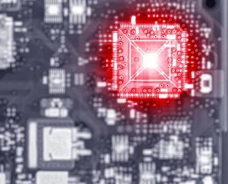 X-ray of The CPU on Circuit board. Blue abstract technology background. Mot.. Stock Illustration