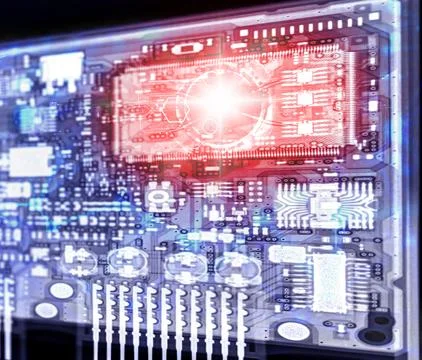 X-ray of The CPU on Circuit board. Blue abstract technology background. Mot.. Stock Illustration