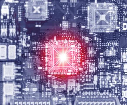 X-ray of The CPU on Circuit board. Blue abstract technology background. Mot.. Stock Illustration