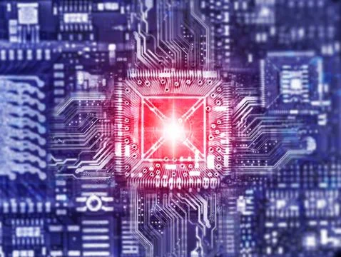 X-ray of The CPU on Circuit board. Blue abstract technology background. Mot.. Stock Illustration