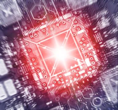 X-ray of The CPU on Circuit board. Blue abstract technology background. Mot.. Stock Illustration