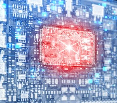 X-ray of The CPU on Circuit board. Blue abstract technology background. Mot.. Stock Illustration