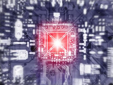 X-ray of The CPU on Circuit board. Blue abstract technology background. Mot.. Stock Illustration