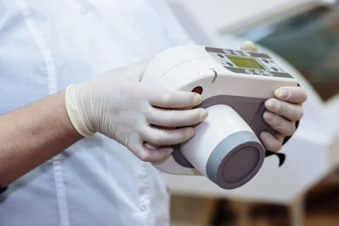 X-ray device in hands of dentist. equipment, medical instrument. Concept healthy Stock Photos