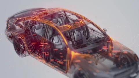 X-Ray Electric Car with Digital Data Flow Stock Footage 328860438