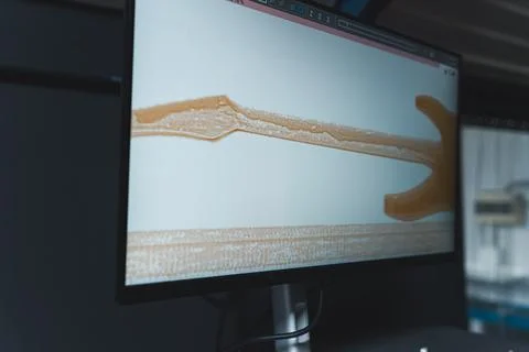 X ray of the guitar on the computer screen, testing the quality of guitar Foto stock