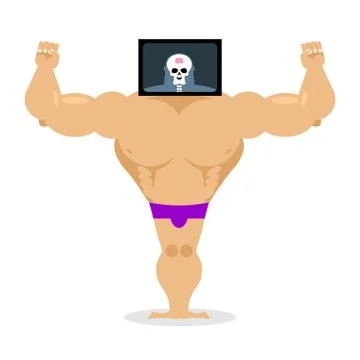 X-ray head bodybuilder. large muscles and small brain. Structure of  pitching 스톡 일러스트
