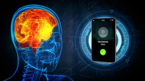 X-ray head with calling phone, brain danger by lte network concept Illustrazione stock