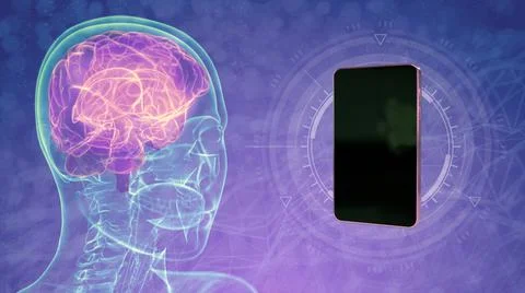X-ray head image cell phone, brain harm by 5G concept 스톡 일러스트
