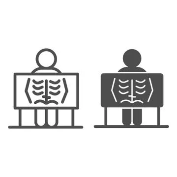 X-ray of human lungs line and solid icon, Medical concept, chest X-ray sign on Stock Illustration