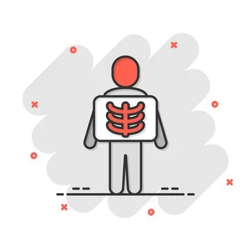 X-ray icon in comic style. Radiology cartoon vector illustration on white iso Stock Illustration