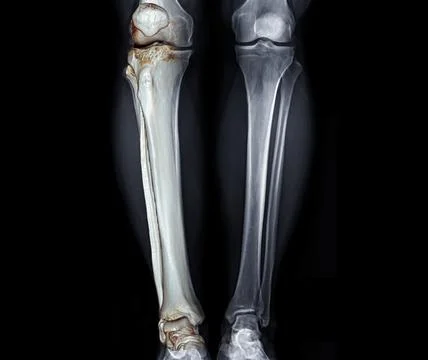 X-ray image of  both Leg  AP view   with 3D leg for diagnostic knee fracrure. Stock Illustration