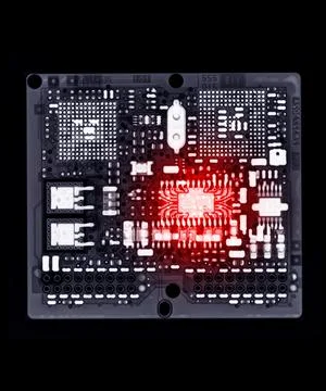 X-ray image of  engine control unit or ECU . Stock-Illustration