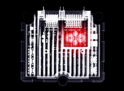X-ray image of  engine control unit or ECU . Illustrazione stock