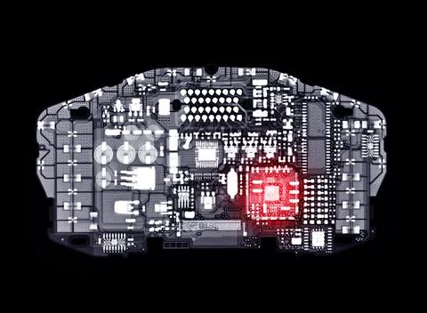 X-ray image of  engine control unit or ECU . Illustrazione stock