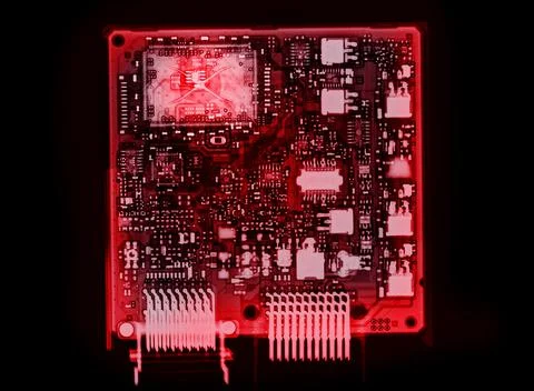 X-ray image of  engine control unit or ECU . Stock Illustration