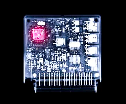 X-ray image of engine control unit or ECU in Motorcycle . clipping path. Foto stock