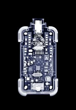 X-ray image of engine control unit or ECU in Motorcycle. CPU in Motorcycle. Foto stock