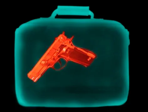 X-ray image showing handbag containing pistol Illustrazione stock