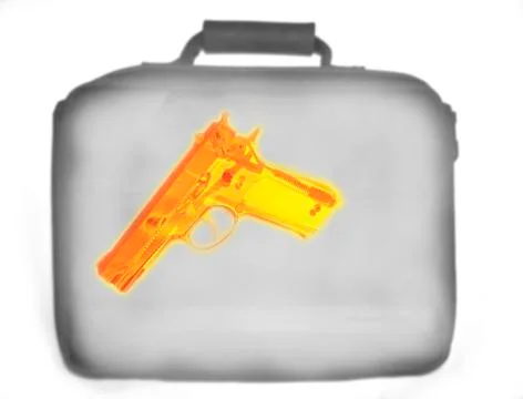 X-ray image showing handbag containing pistol Illustrazione stock