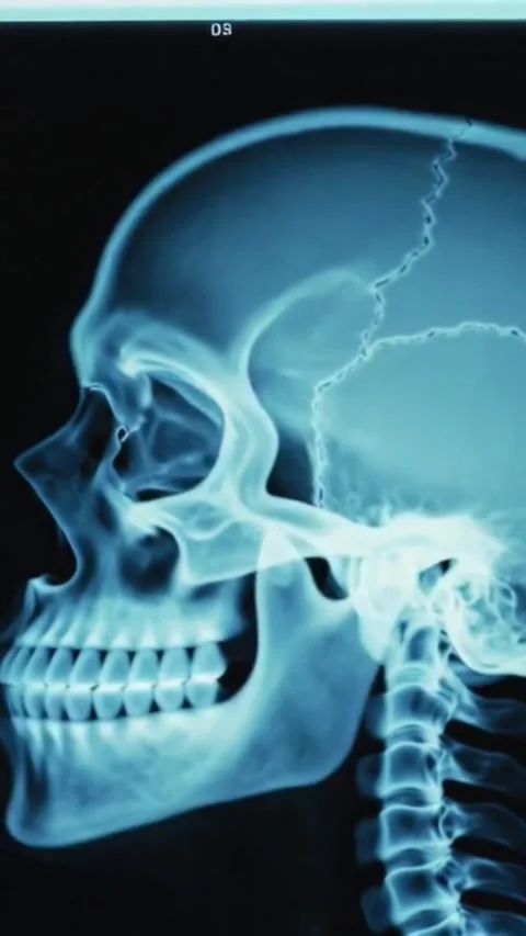X-ray image showing the lateral skeletal anatomy of a human head, Stock Footage 340318452