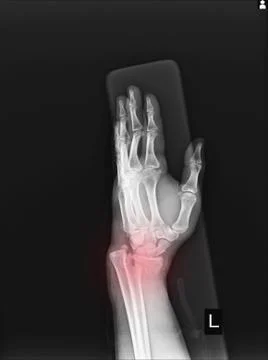 X-ray Left wrist joint Fracture with displacement distal end left radius. Stock Photos