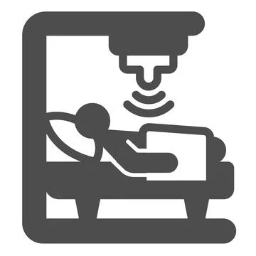 X-ray with patient on bed solid icon, World cancer day concept, Apparatus Stock Illustration