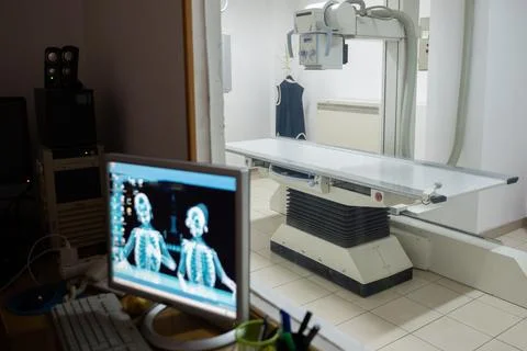 X-ray Room with Control Station 스톡 사진